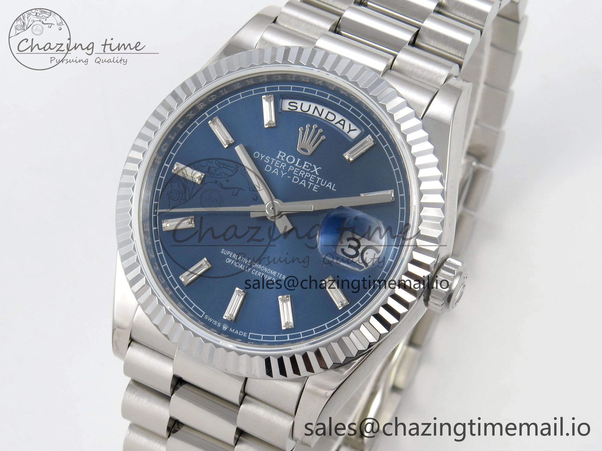 Day Date 36 SS 128239 KF 1:1 Best Edition Blue Crystal Dial on President Bracelet A2836 (Gain Weight)
