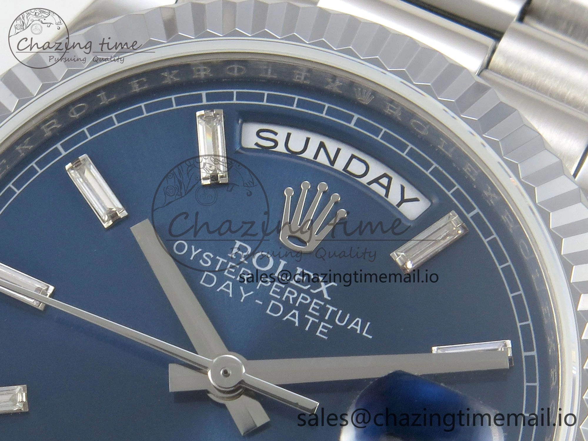 Day Date 36 SS 128239 KF 1:1 Best Edition Blue Crystal Dial on President Bracelet A2836 (Gain Weight)