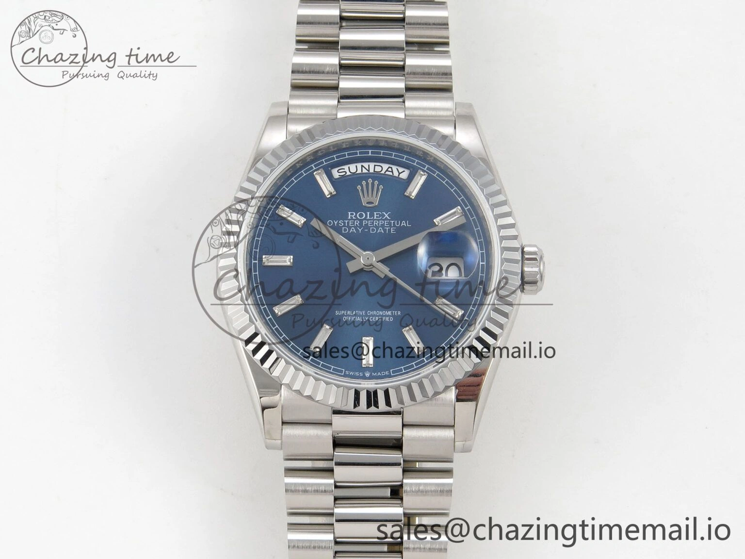 Day Date 36 SS 128239 KF 1:1 Best Edition Blue Crystal Dial on President Bracelet A2836 (Gain Weight)