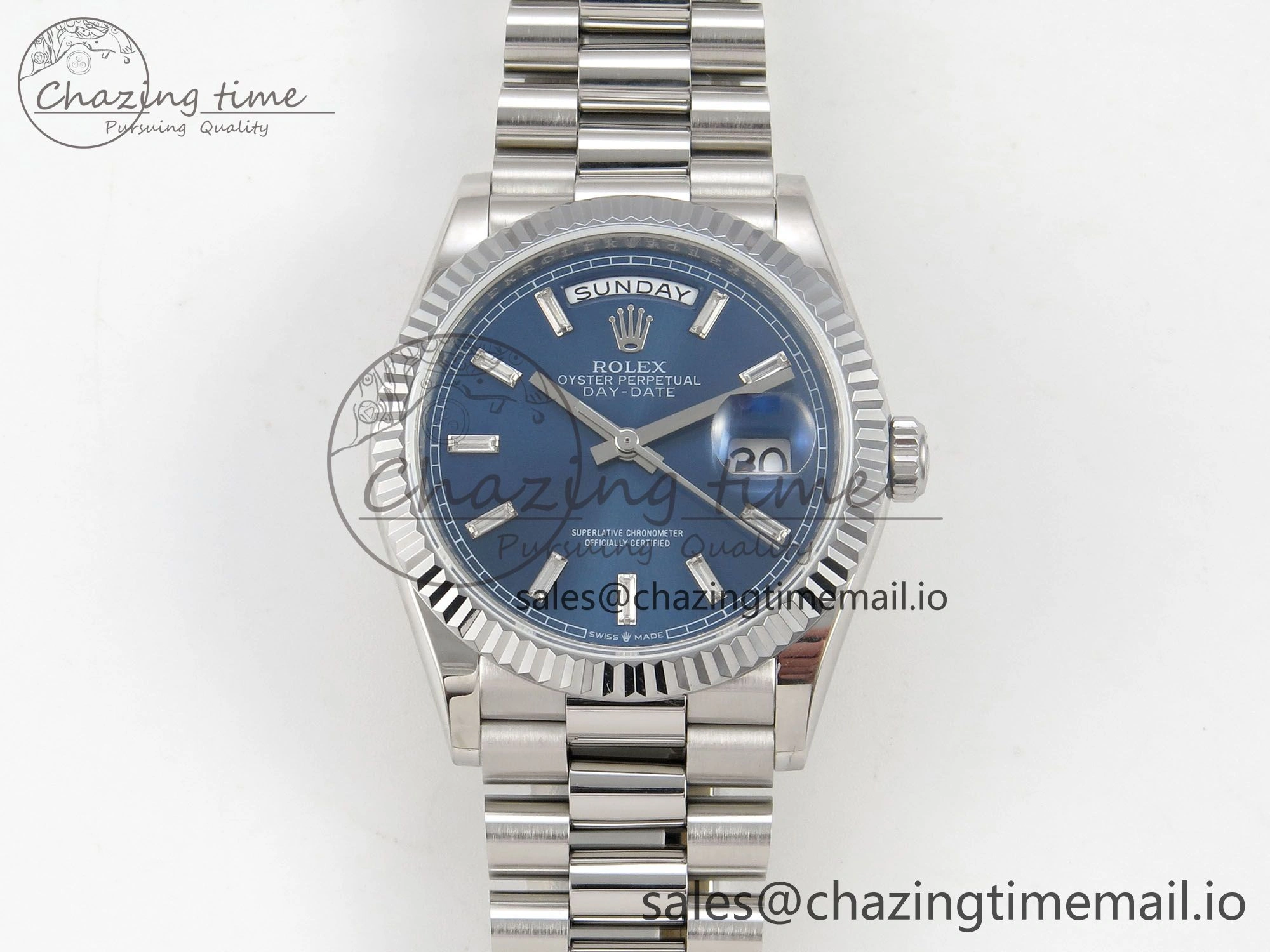 Day Date 36 SS 128239 KF 1:1 Best Edition Blue Crystal Dial on President Bracelet A2836 (Gain Weight)