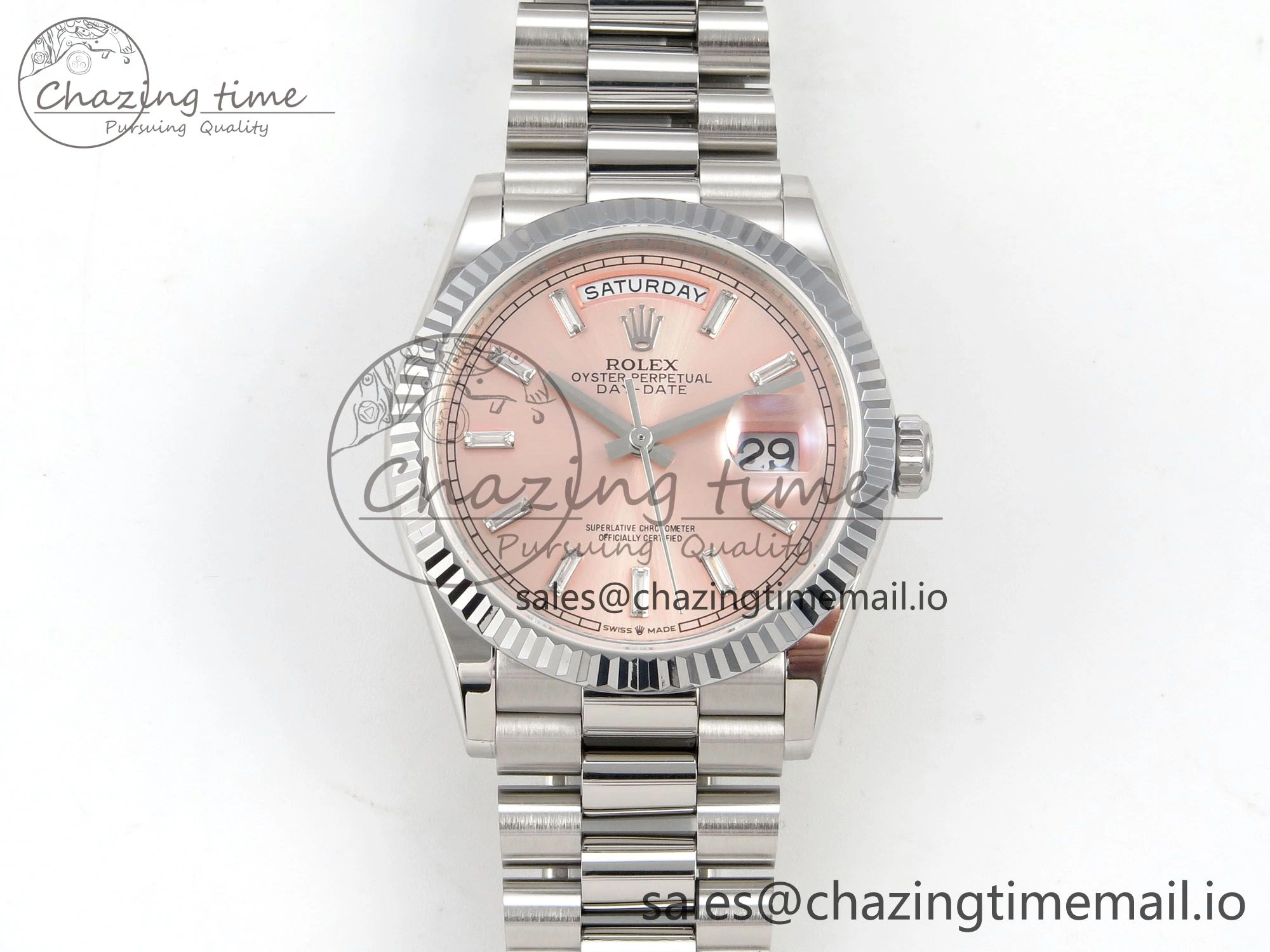 Day Date 36 SS 128239 KF 1:1 Best Edition RG Crystal Dial on President Bracelet A2836 (Gain Weight)