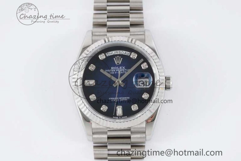 Day Date 36 SS RAF Best Edition Blue Black Diamonds Dial on YG Bracelet A2836