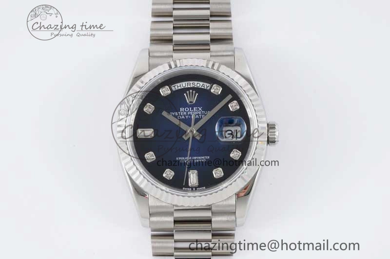 Day Date 36 SS RAF Best Edition Blue Black Diamonds Dial on YG Bracelet A2836