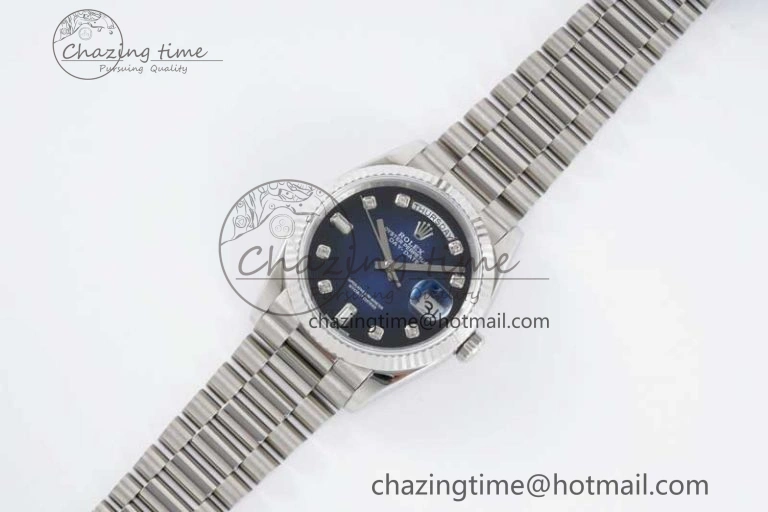 Day Date 36 SS RAF Best Edition Blue Black Diamonds Dial on YG Bracelet A2836