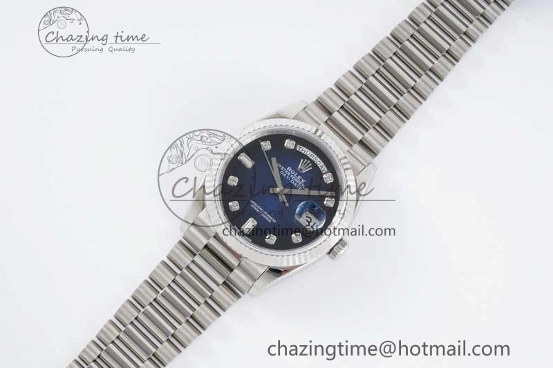 Day Date 36 SS RAF Best Edition Blue Black Diamonds Dial on YG Bracelet A2836