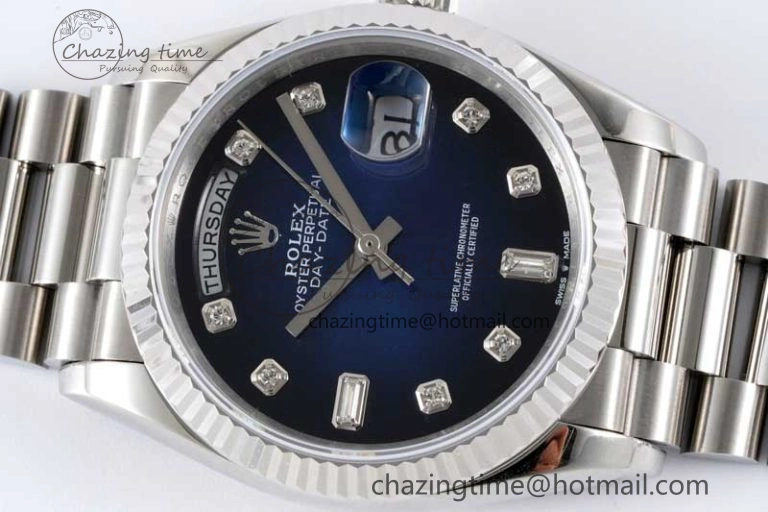 Day Date 36 SS RAF Best Edition Blue Black Diamonds Dial on YG Bracelet A2836