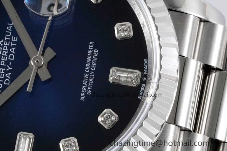 Day Date 36 SS RAF Best Edition Blue Black Diamonds Dial on YG Bracelet A2836
