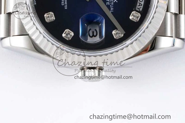 Day Date 36 SS RAF Best Edition Blue Black Diamonds Dial on YG Bracelet A2836