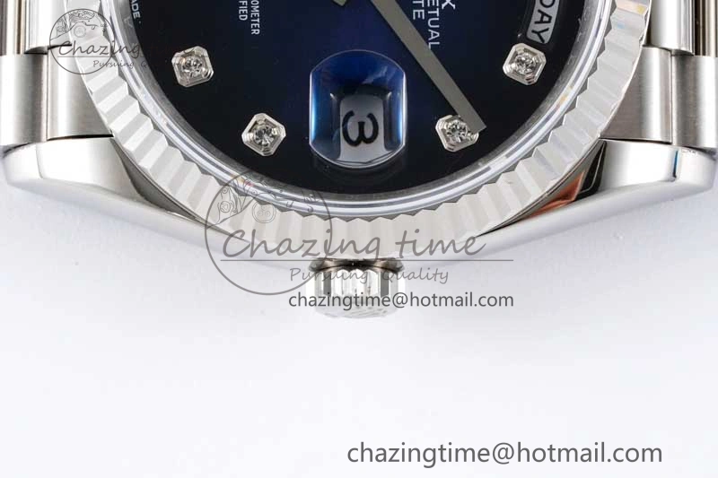 Day Date 36 SS RAF Best Edition Blue Black Diamonds Dial on YG Bracelet A2836