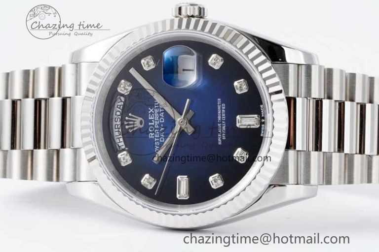 Day Date 36 SS RAF Best Edition Blue Black Diamonds Dial on YG Bracelet A2836
