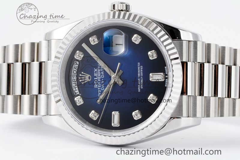 Day Date 36 SS RAF Best Edition Blue Black Diamonds Dial on YG Bracelet A2836