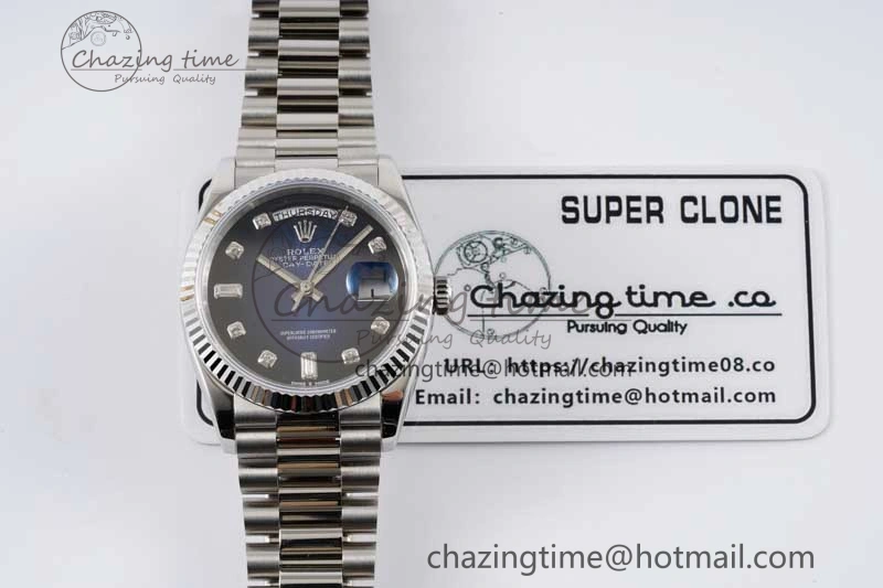 Day Date 36 SS RAF Best Edition Blue Black Diamonds Dial on YG Bracelet A2836