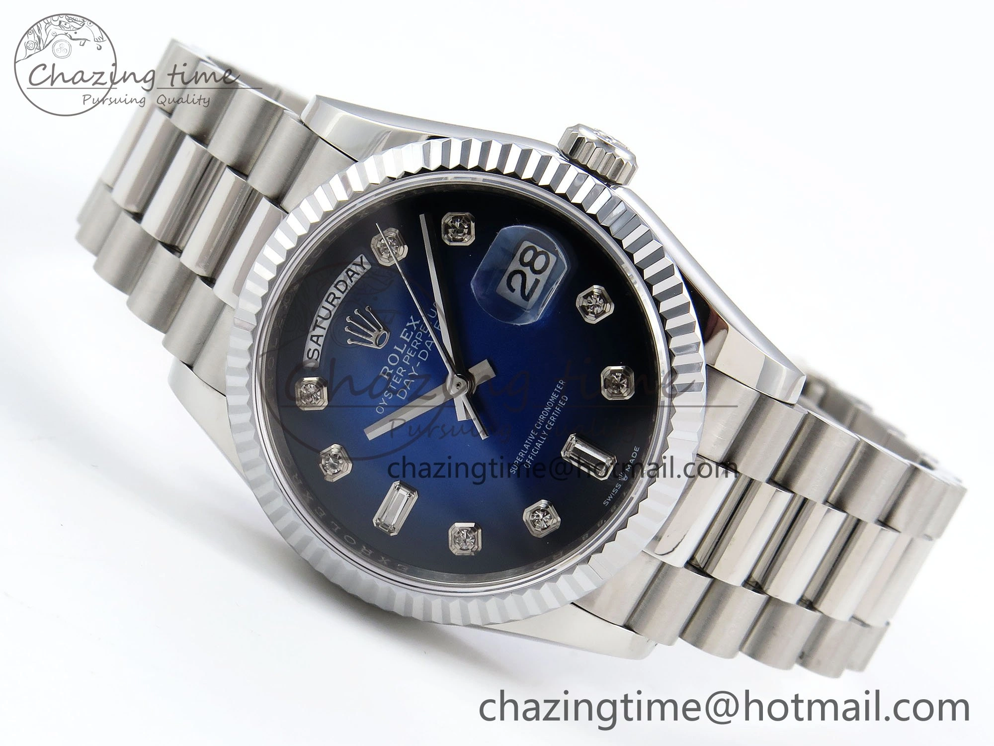 Day Date 36 SS TWSF Best Edition Blue Diamonds Dial on SS Bracelet A2836