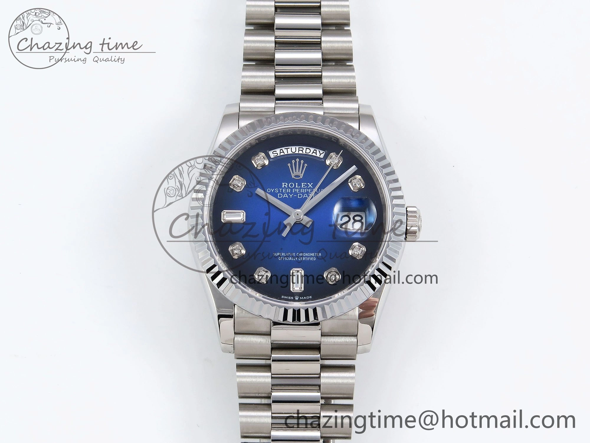 Day Date 36 SS TWSF Best Edition Blue Diamonds Dial on SS Bracelet A2836