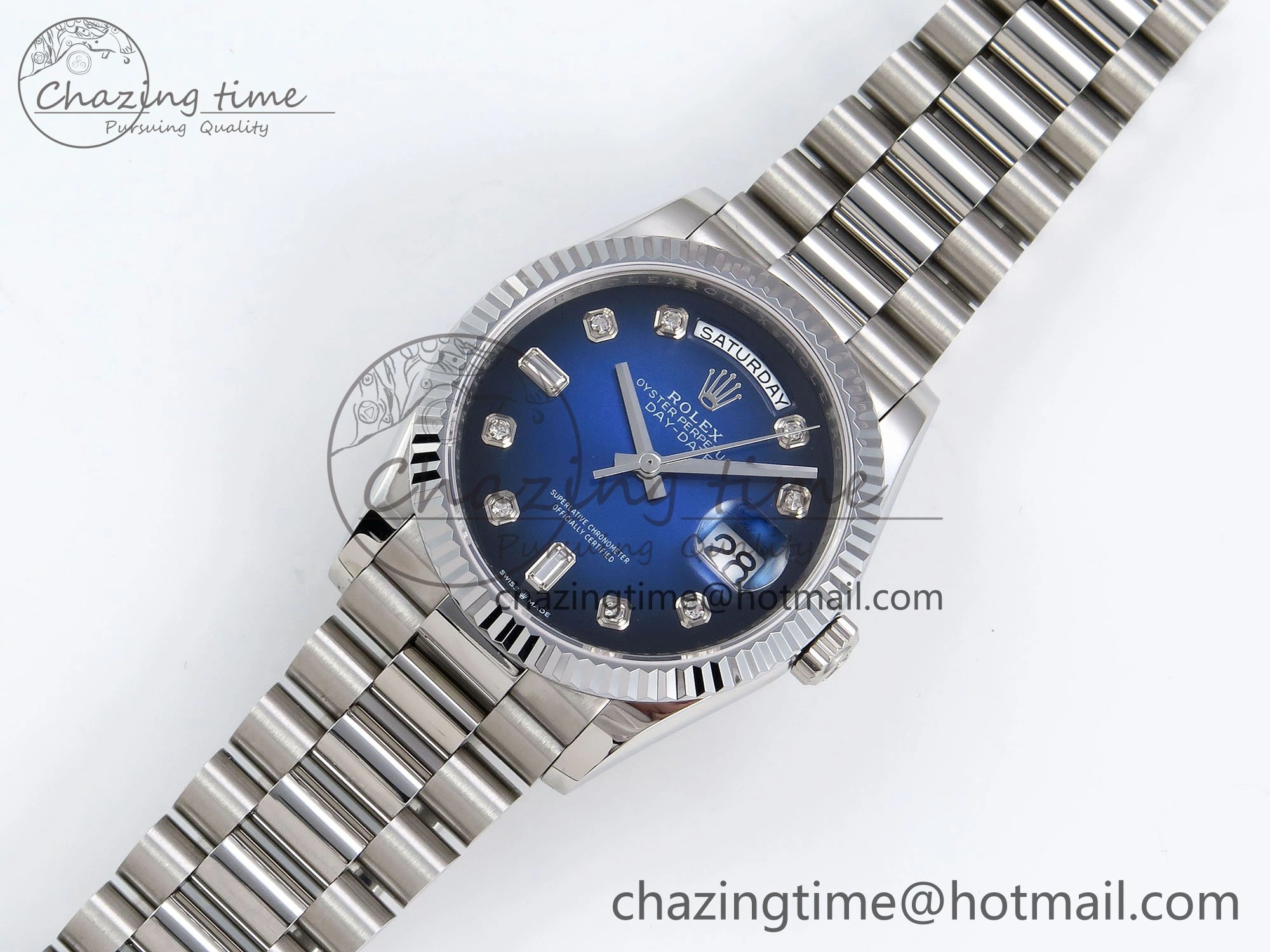 Day Date 36 SS TWSF Best Edition Blue Diamonds Dial on SS Bracelet A2836