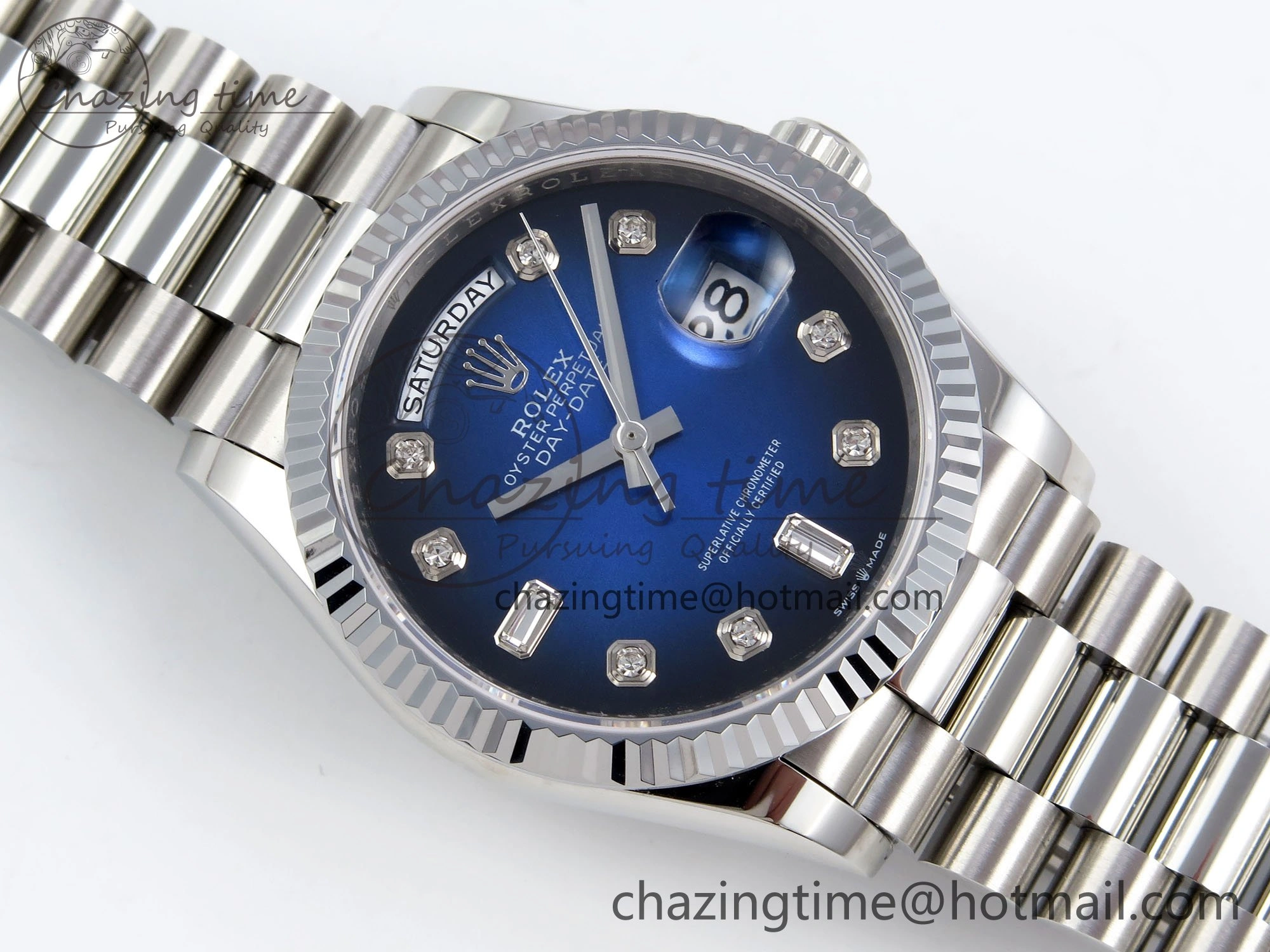 Day Date 36 SS TWSF Best Edition Blue Diamonds Dial on SS Bracelet A2836