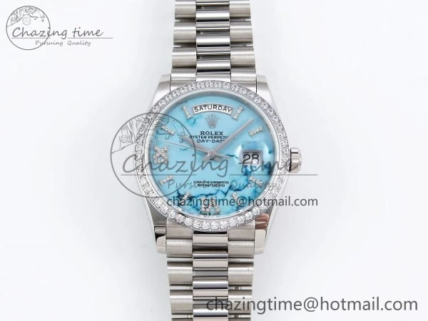 Day Date 36 SS TWSF Best Edition Blue Roman Diamonds Dial Diamonds Bezel on SS Bracelet A2836