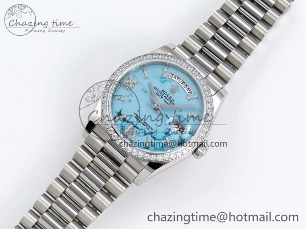 Day Date 36 SS TWSF Best Edition Blue Roman Diamonds Dial Diamonds Bezel on SS Bracelet A2836