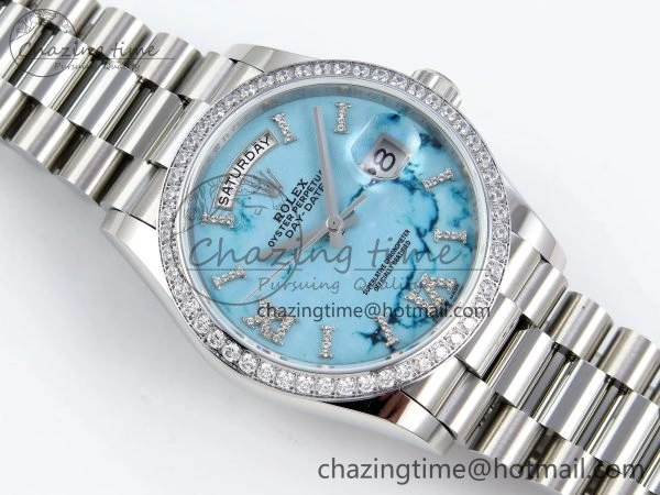 Day Date 36 SS TWSF Best Edition Blue Roman Diamonds Dial Diamonds Bezel on SS Bracelet A2836