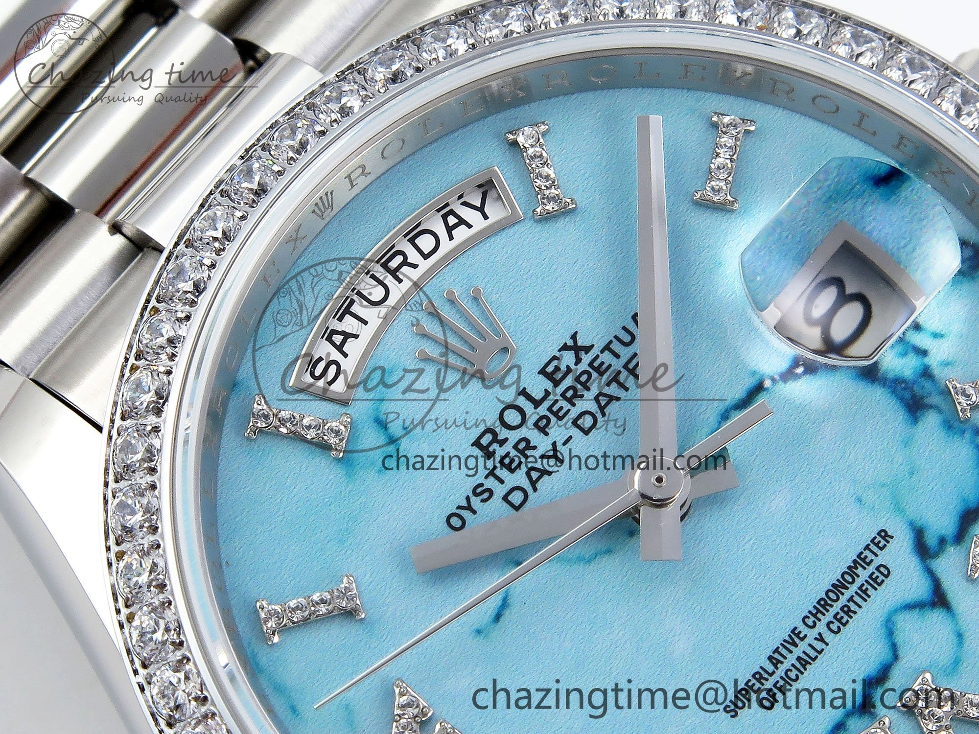 Day Date 36 SS TWSF Best Edition Blue Roman Diamonds Dial Diamonds Bezel on SS Bracelet A2836