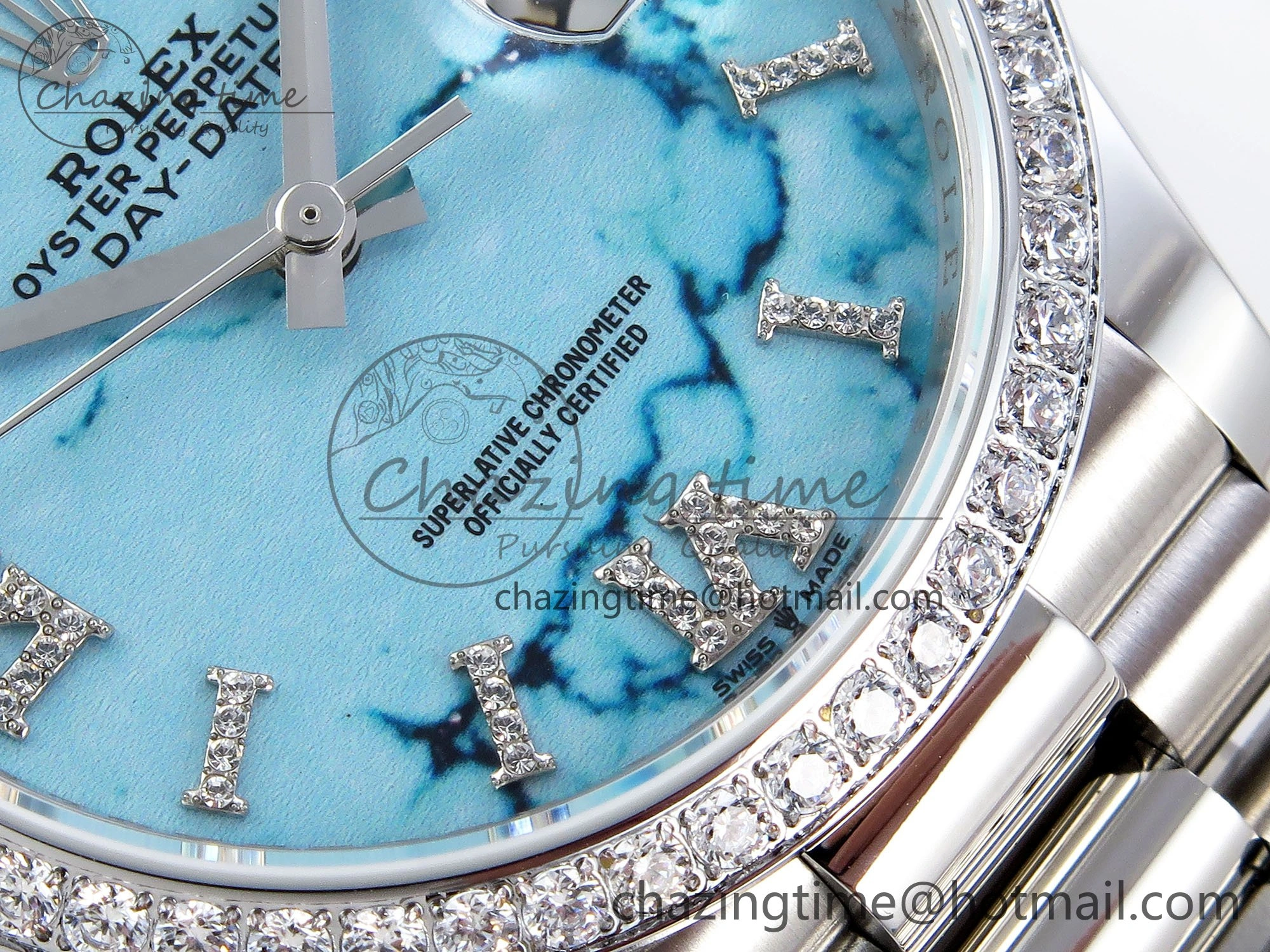 Day Date 36 SS TWSF Best Edition Blue Roman Diamonds Dial Diamonds Bezel on SS Bracelet A2836