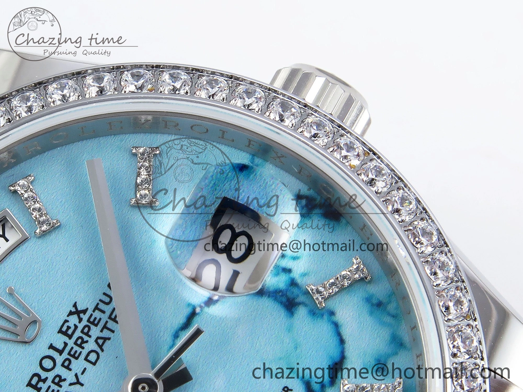 Day Date 36 SS TWSF Best Edition Blue Roman Diamonds Dial Diamonds Bezel on SS Bracelet A2836