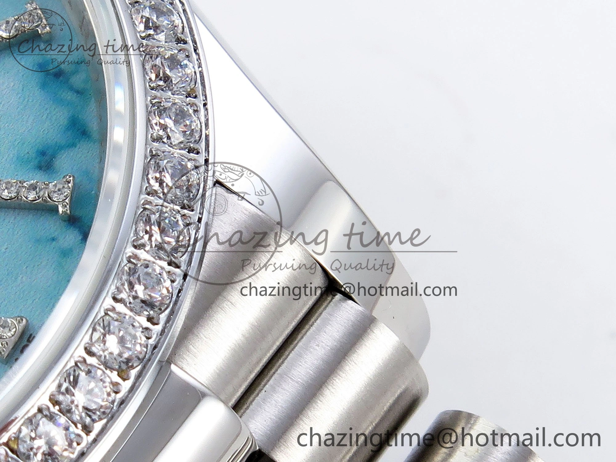 Day Date 36 SS TWSF Best Edition Blue Roman Diamonds Dial Diamonds Bezel on SS Bracelet A2836