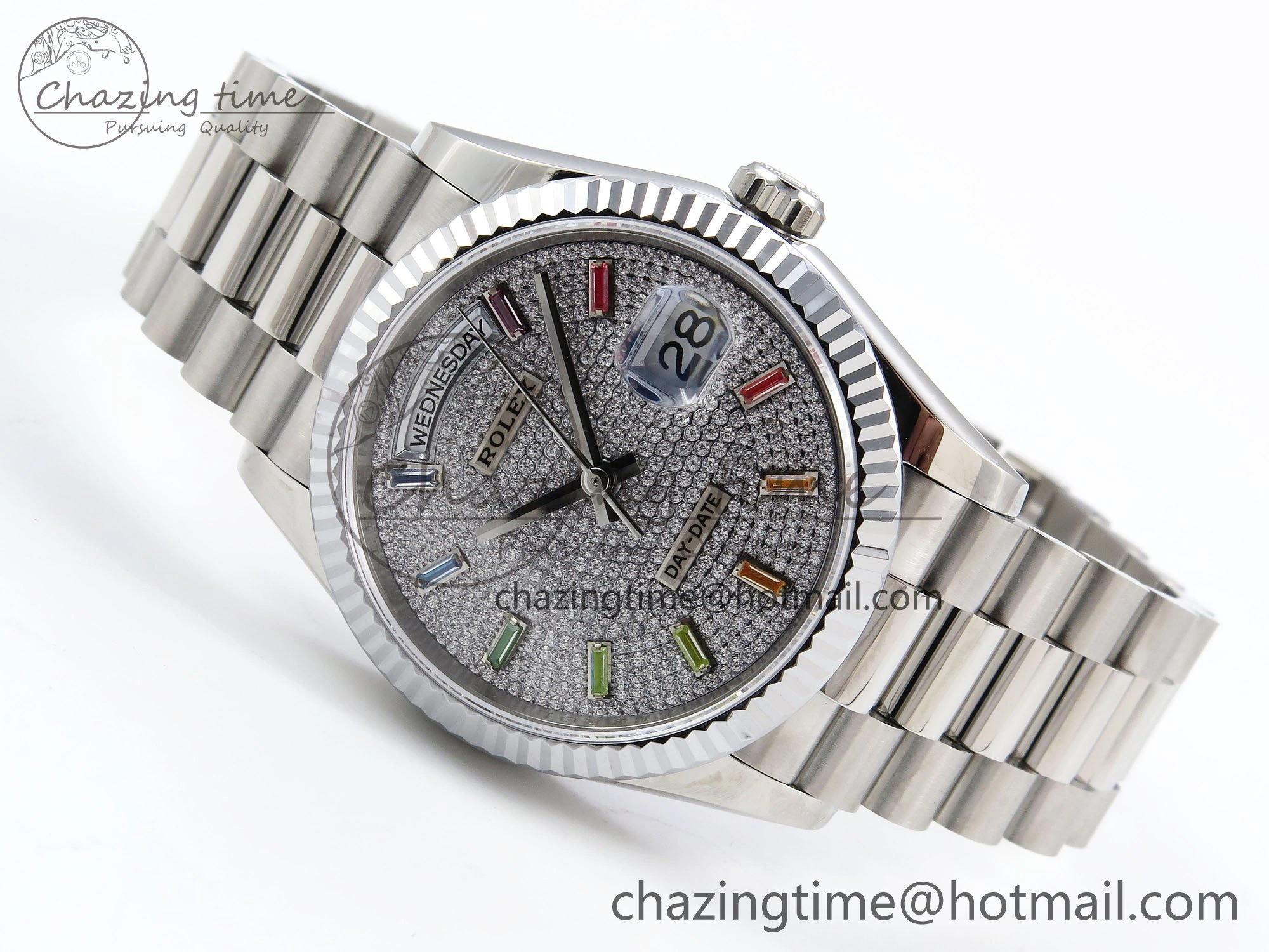 Day Date 36 SS TWSF Best Edition Diamonds Dial on SS Bracelet A2836