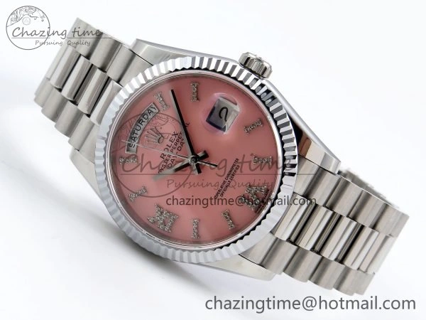 Day Date 36 SS TWSF Best Edition Pink Roman Diamonds Dial on SS Bracelet A2836
