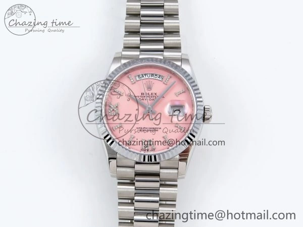 Day Date 36 SS TWSF Best Edition Pink Roman Diamonds Dial on SS Bracelet A2836