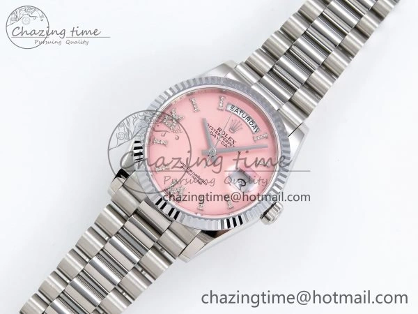 Day Date 36 SS TWSF Best Edition Pink Roman Diamonds Dial on SS Bracelet A2836