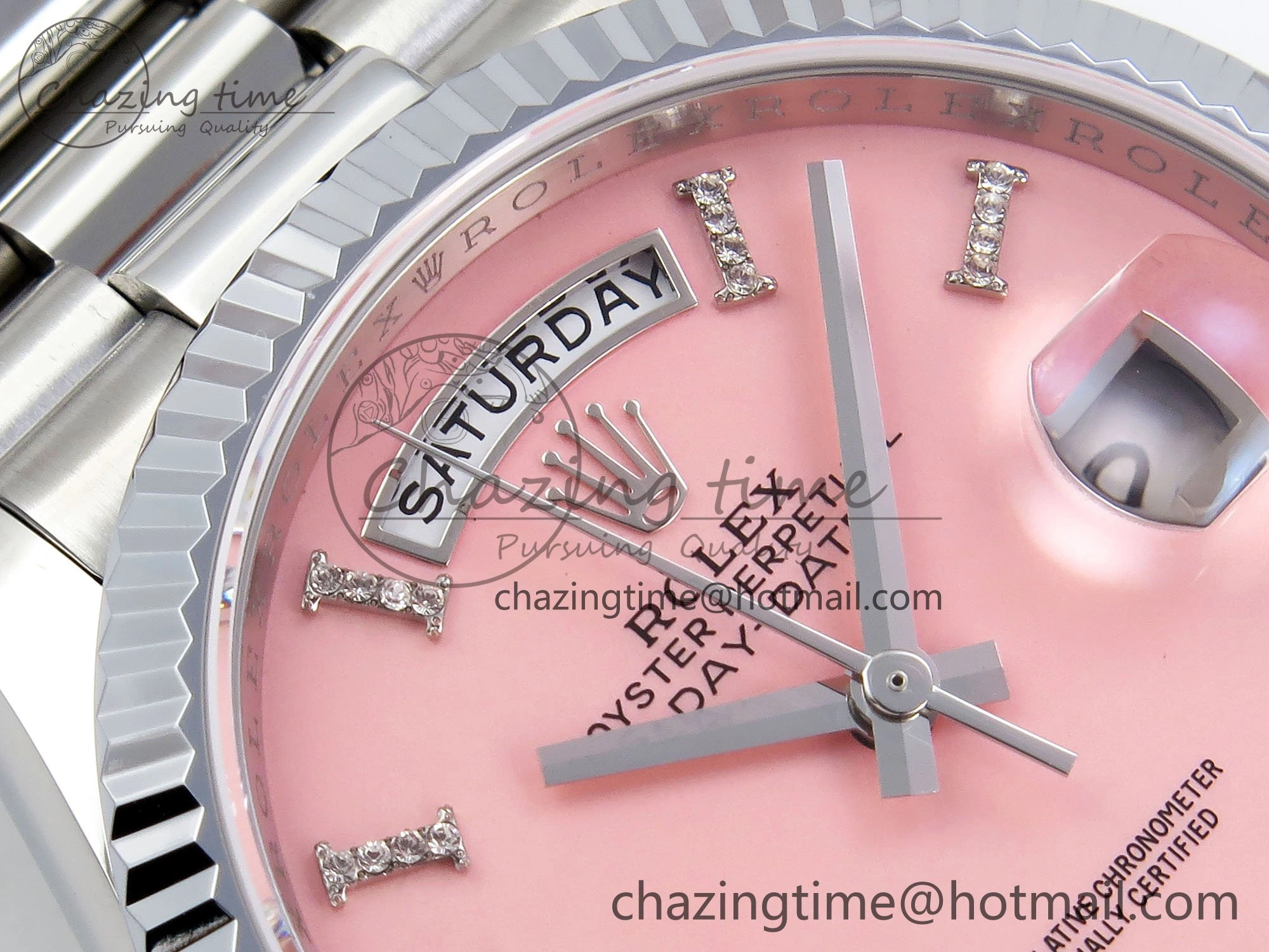 Day Date 36 SS TWSF Best Edition Pink Roman Diamonds Dial on SS Bracelet A2836