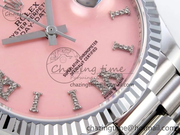 Day Date 36 SS TWSF Best Edition Pink Roman Diamonds Dial on SS Bracelet A2836