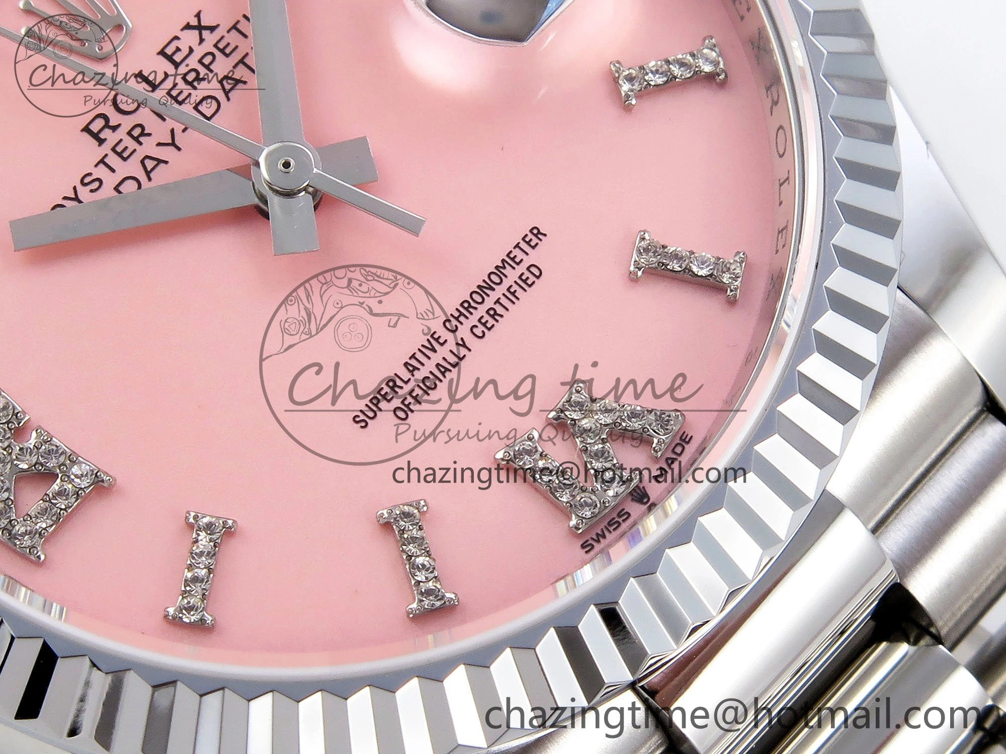 Day Date 36 SS TWSF Best Edition Pink Roman Diamonds Dial on SS Bracelet A2836