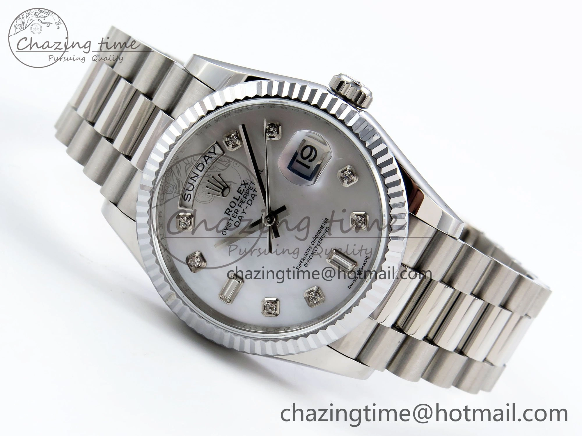 Day Date 36 SS TWSF Best Edition White Diamonds Dial on SS Bracelet A2836