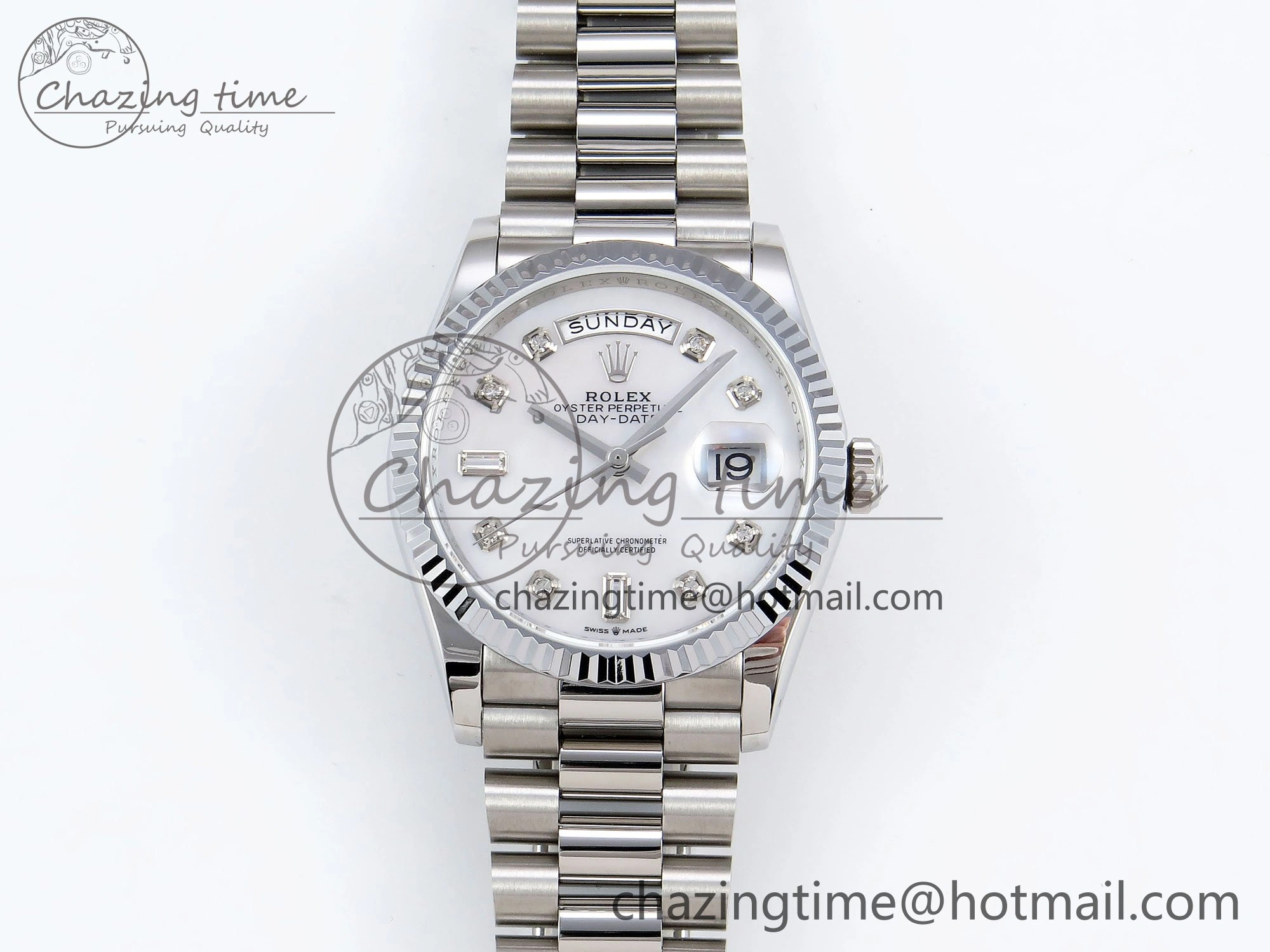 Day Date 36 SS TWSF Best Edition White Diamonds Dial on SS Bracelet A2836