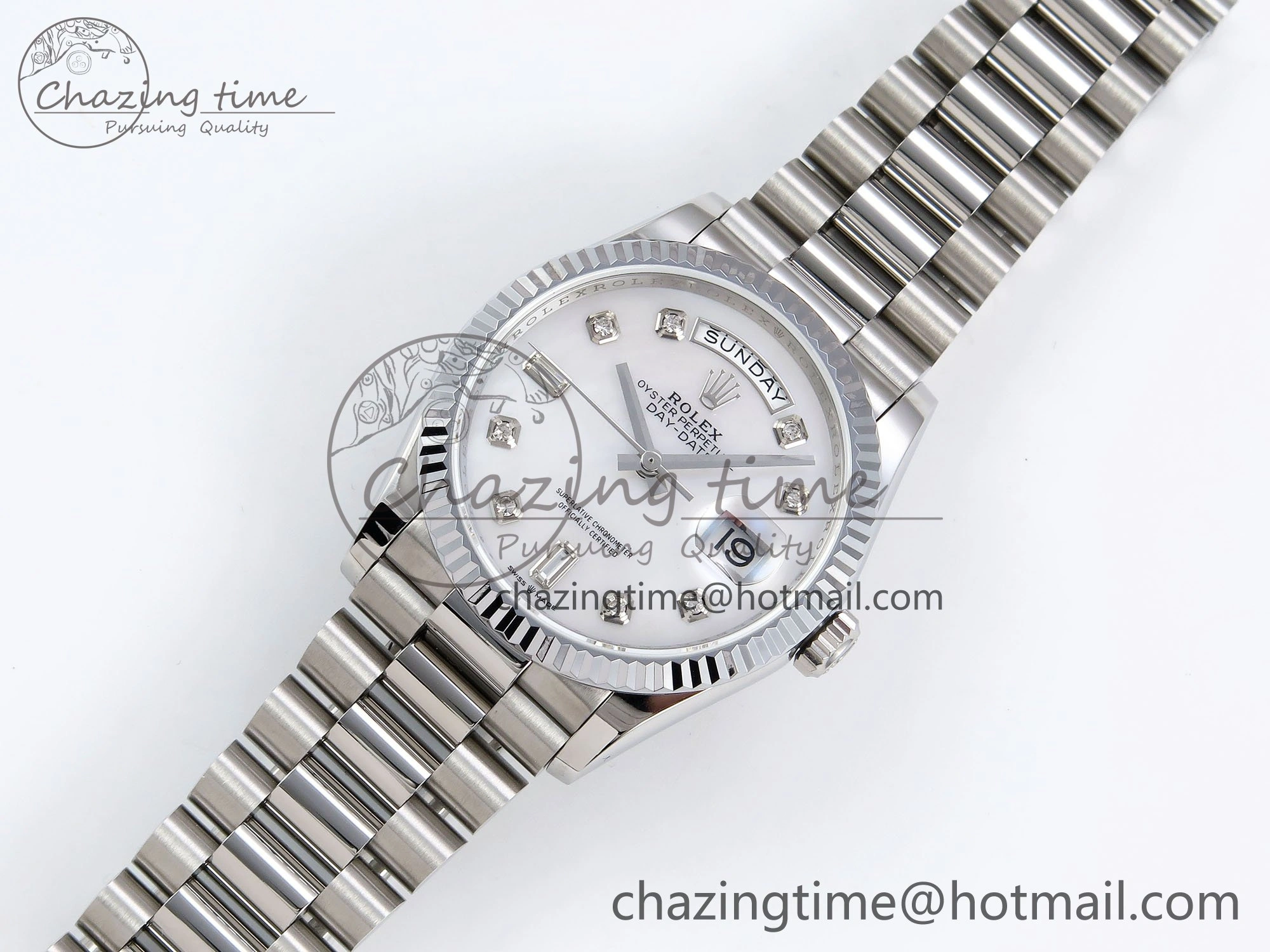 Day Date 36 SS TWSF Best Edition White Diamonds Dial on SS Bracelet A2836