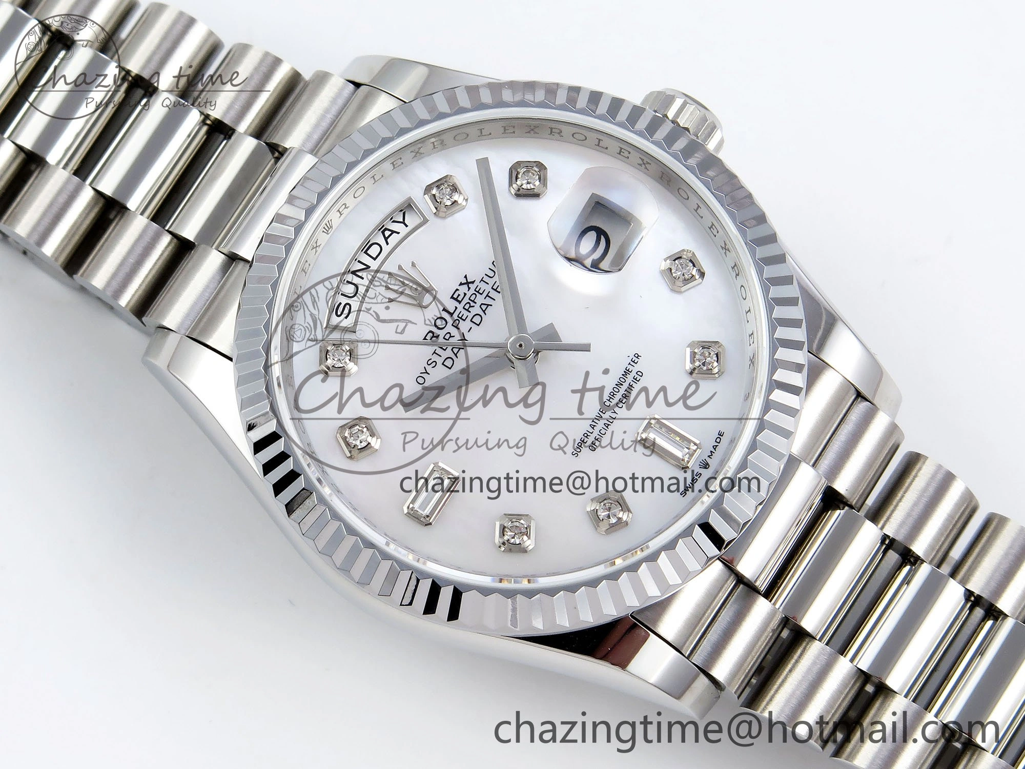 Day Date 36 SS TWSF Best Edition White Diamonds Dial on SS Bracelet A2836