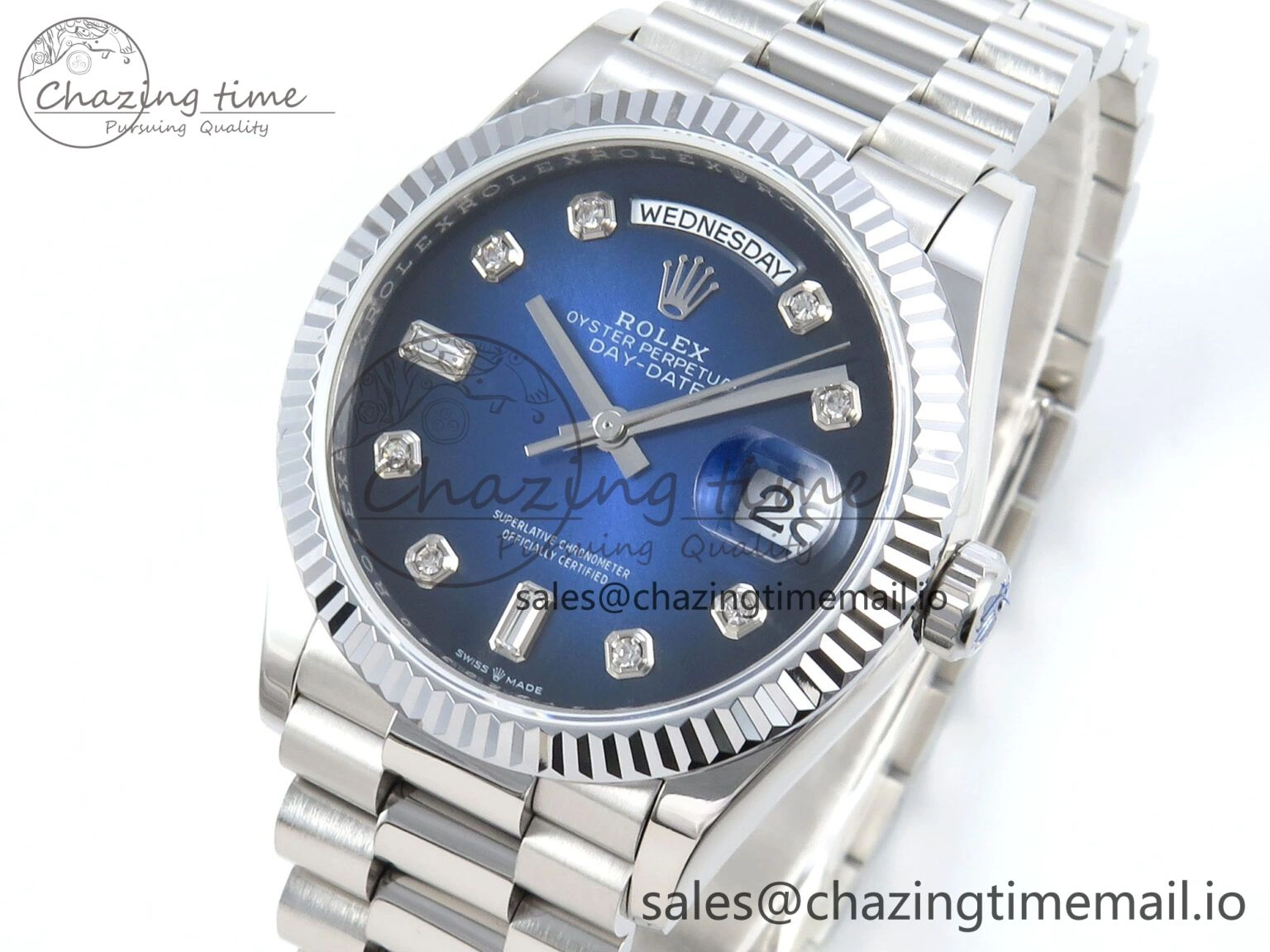Day Date 36 YG 128236 KF 1:1 Best Edition Blue Ombre Dial on President Bracelet A2836 (Gain Weight)