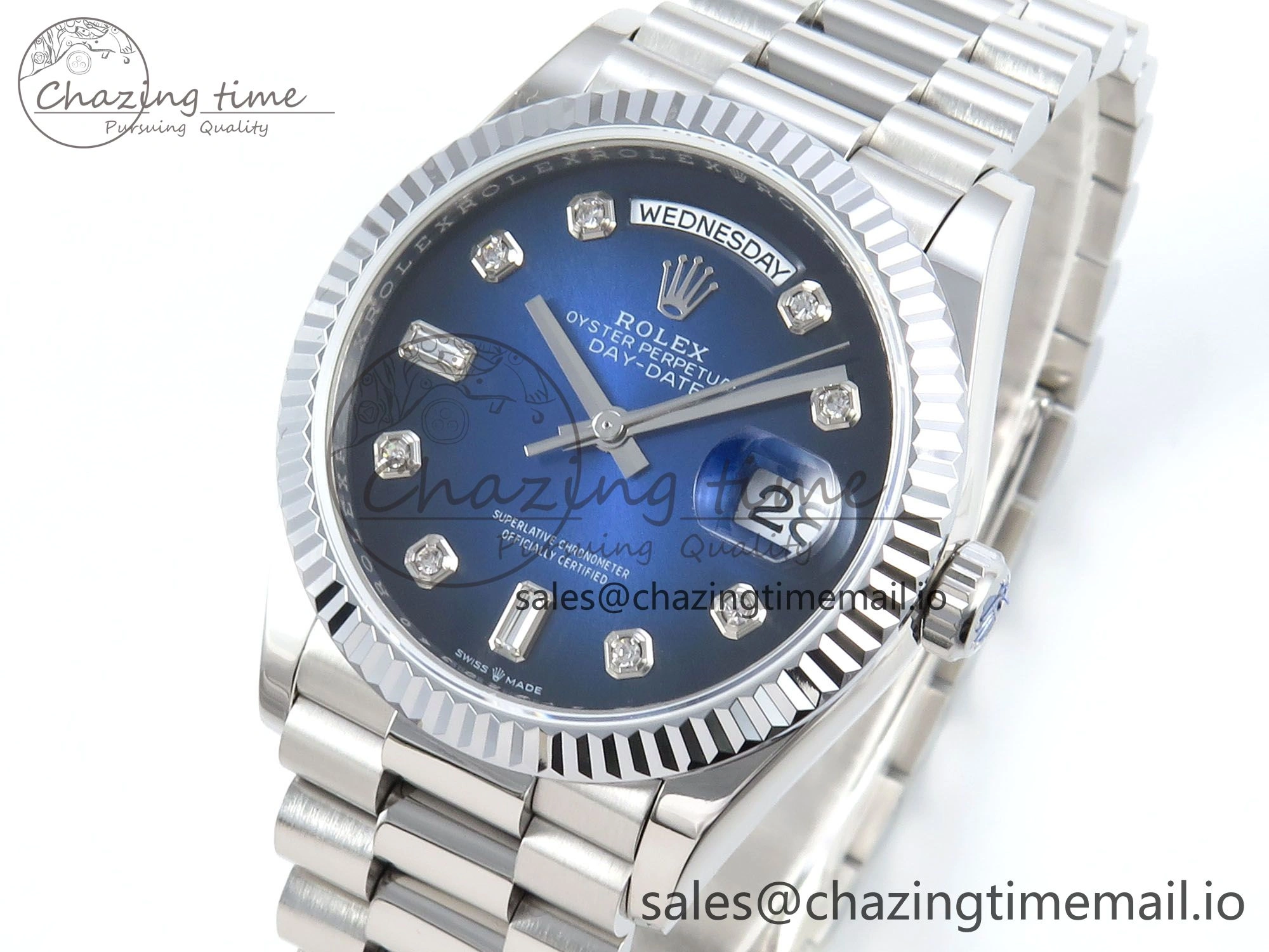 Day Date 36 YG 128236 KF 1:1 Best Edition Blue Ombre Dial on President Bracelet A2836 (Gain Weight)