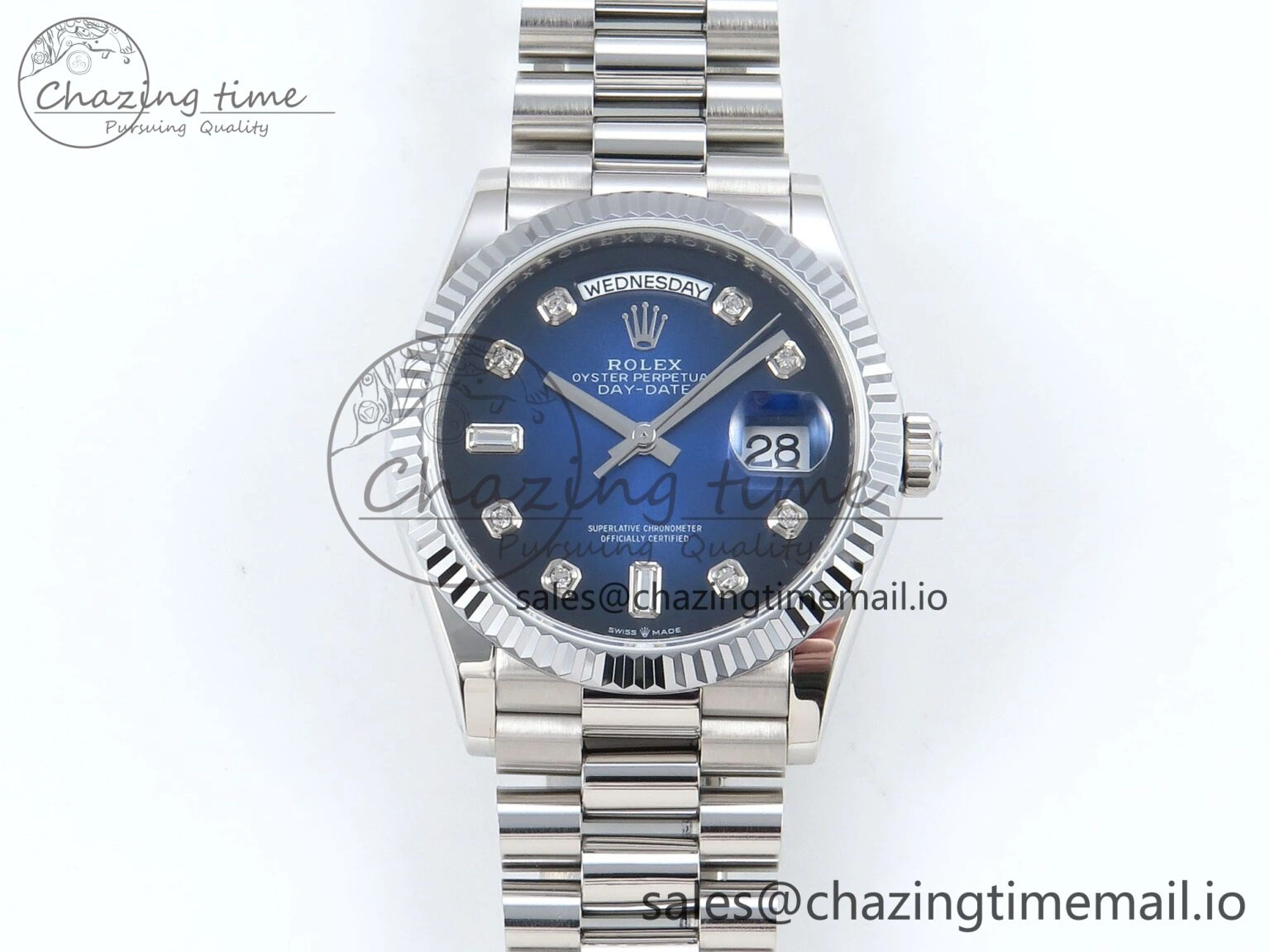 Day Date 36 YG 128236 KF 1:1 Best Edition Blue Ombre Dial on President Bracelet A2836 (Gain Weight)