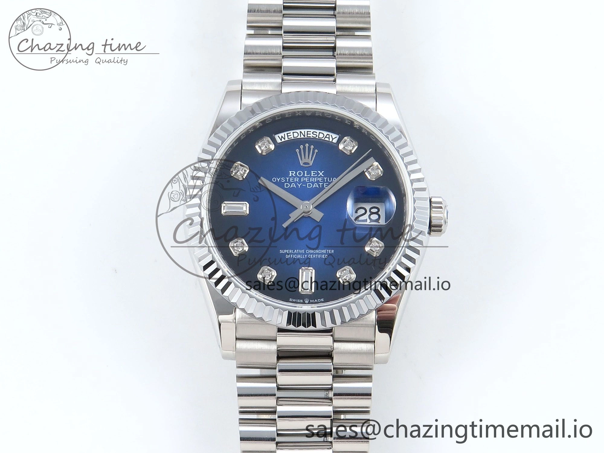 Day Date 36 YG 128236 KF 1:1 Best Edition Blue Ombre Dial on President Bracelet A2836 (Gain Weight)