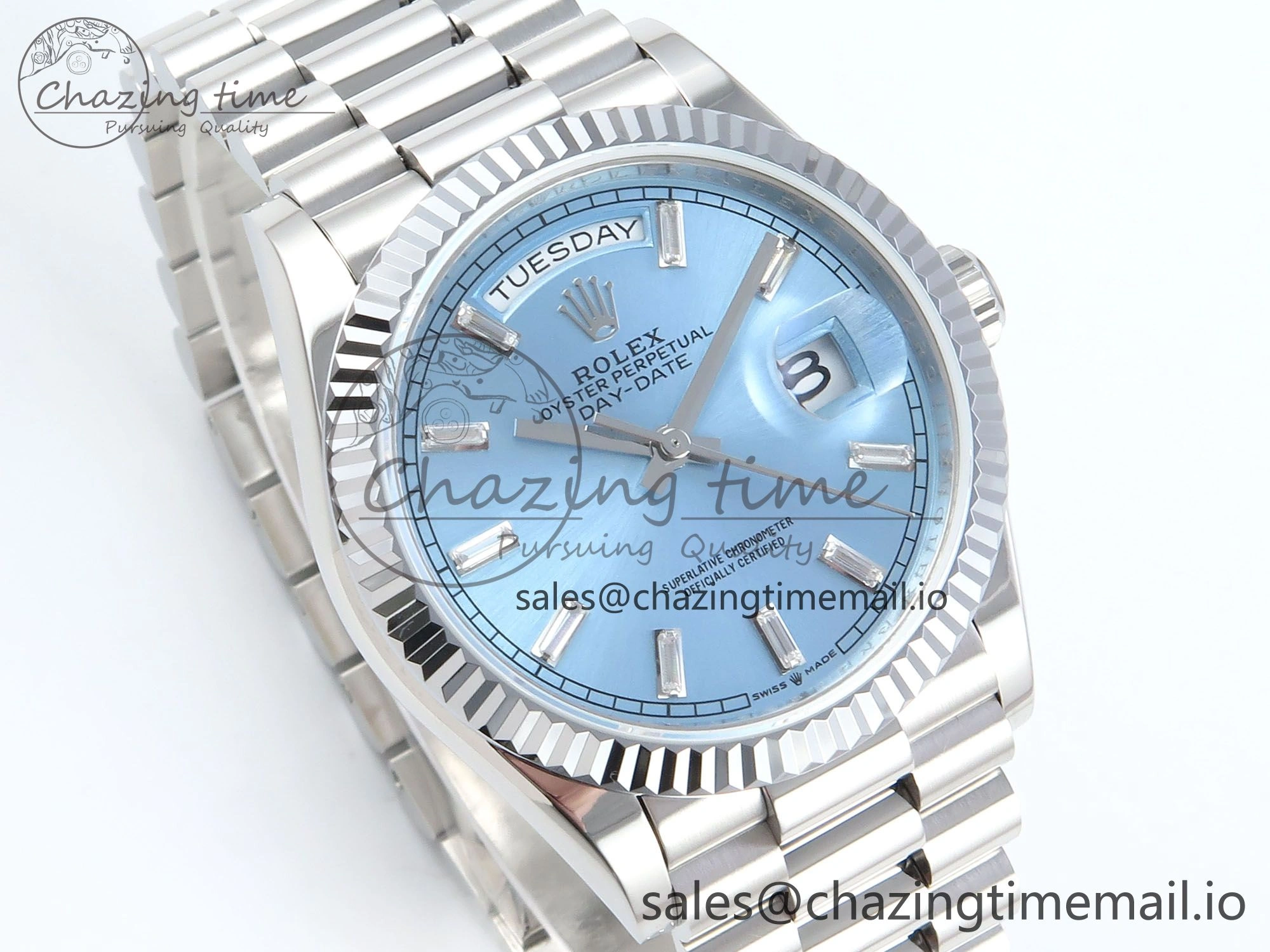 Day Date 36 YG 128236 KF 1:1 Best Edition Ice Blue Crystal Dial on President Bracelet A2836 (Gain Weight)