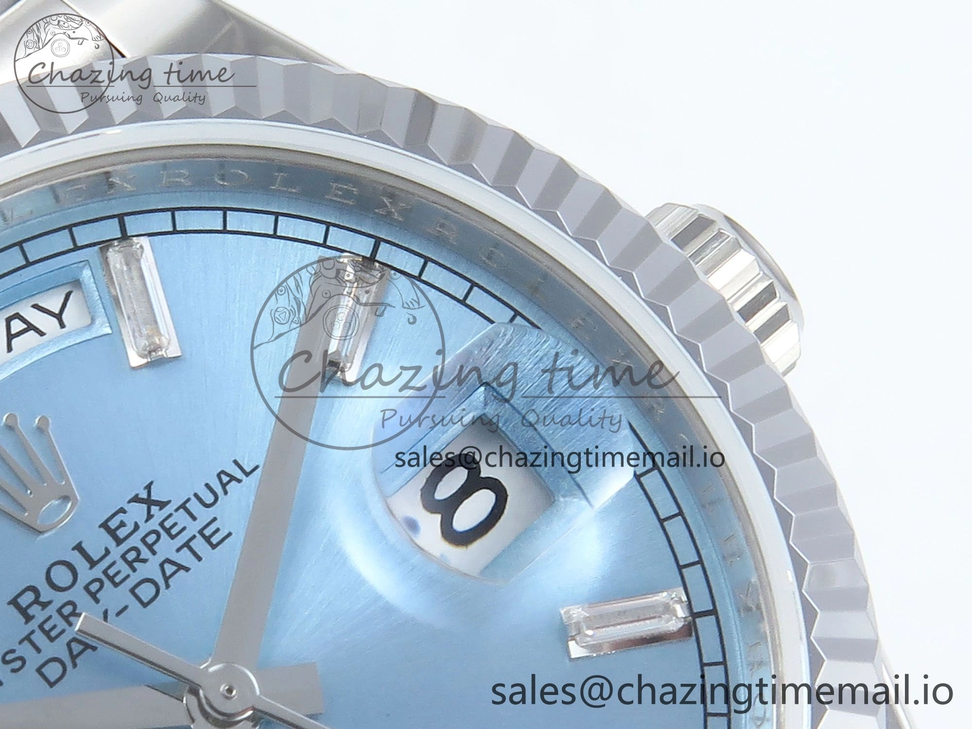 Day Date 36 YG 128236 KF 1:1 Best Edition Ice Blue Crystal Dial on President Bracelet A2836 (Gain Weight)