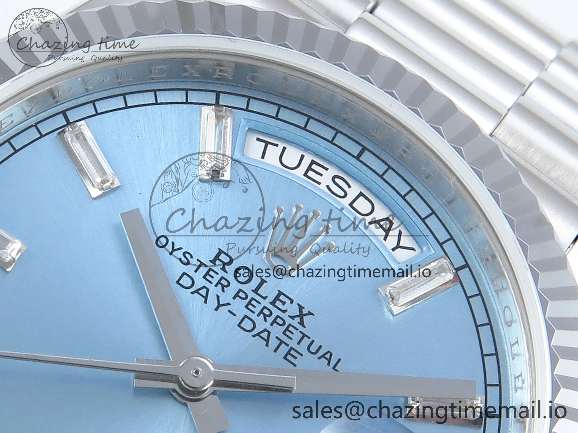 Day Date 36 YG 128236 KF 1:1 Best Edition Ice Blue Crystal Dial on President Bracelet A2836 (Gain Weight)