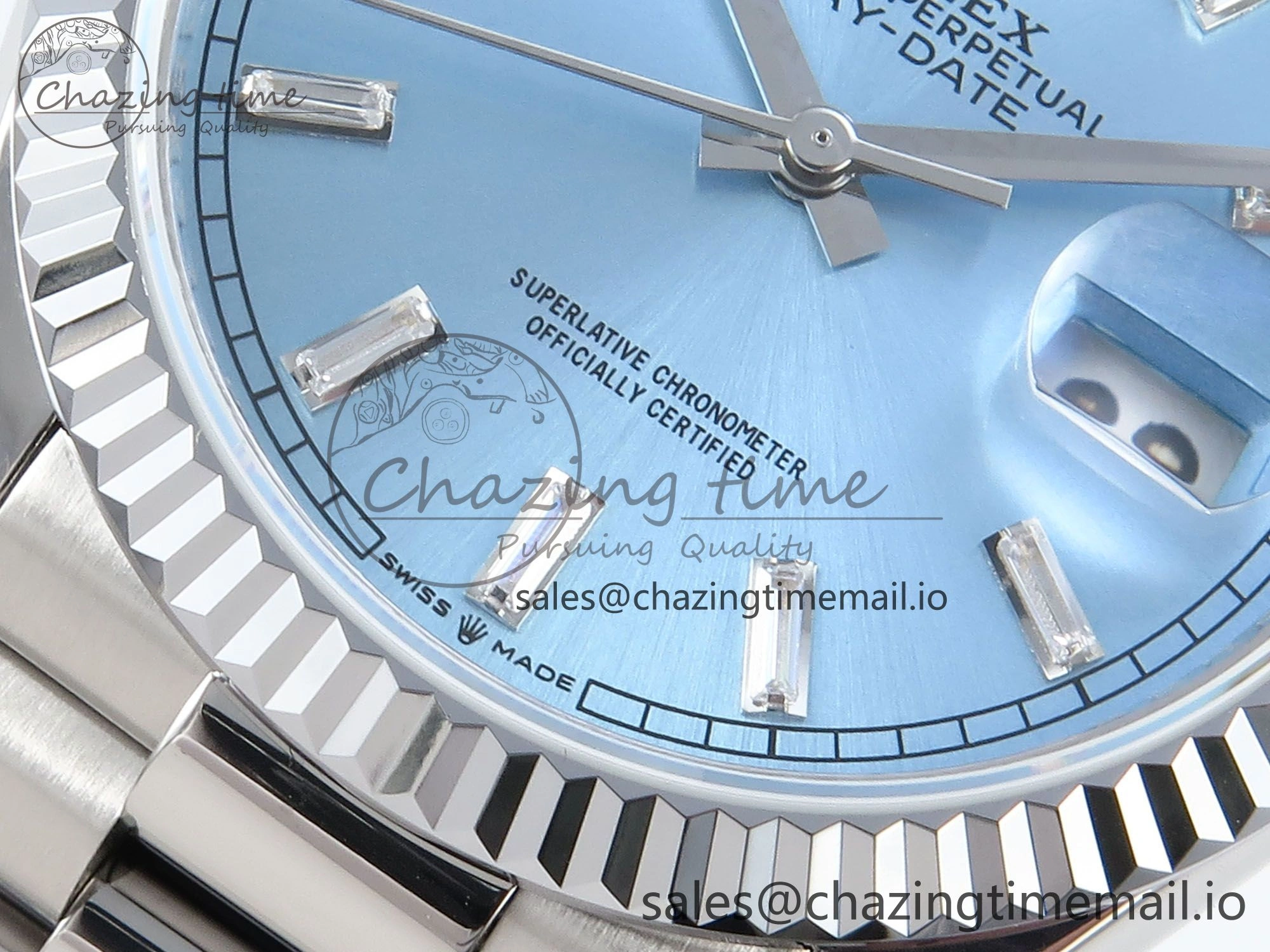Day Date 36 YG 128236 KF 1:1 Best Edition Ice Blue Crystal Dial on President Bracelet A2836 (Gain Weight)