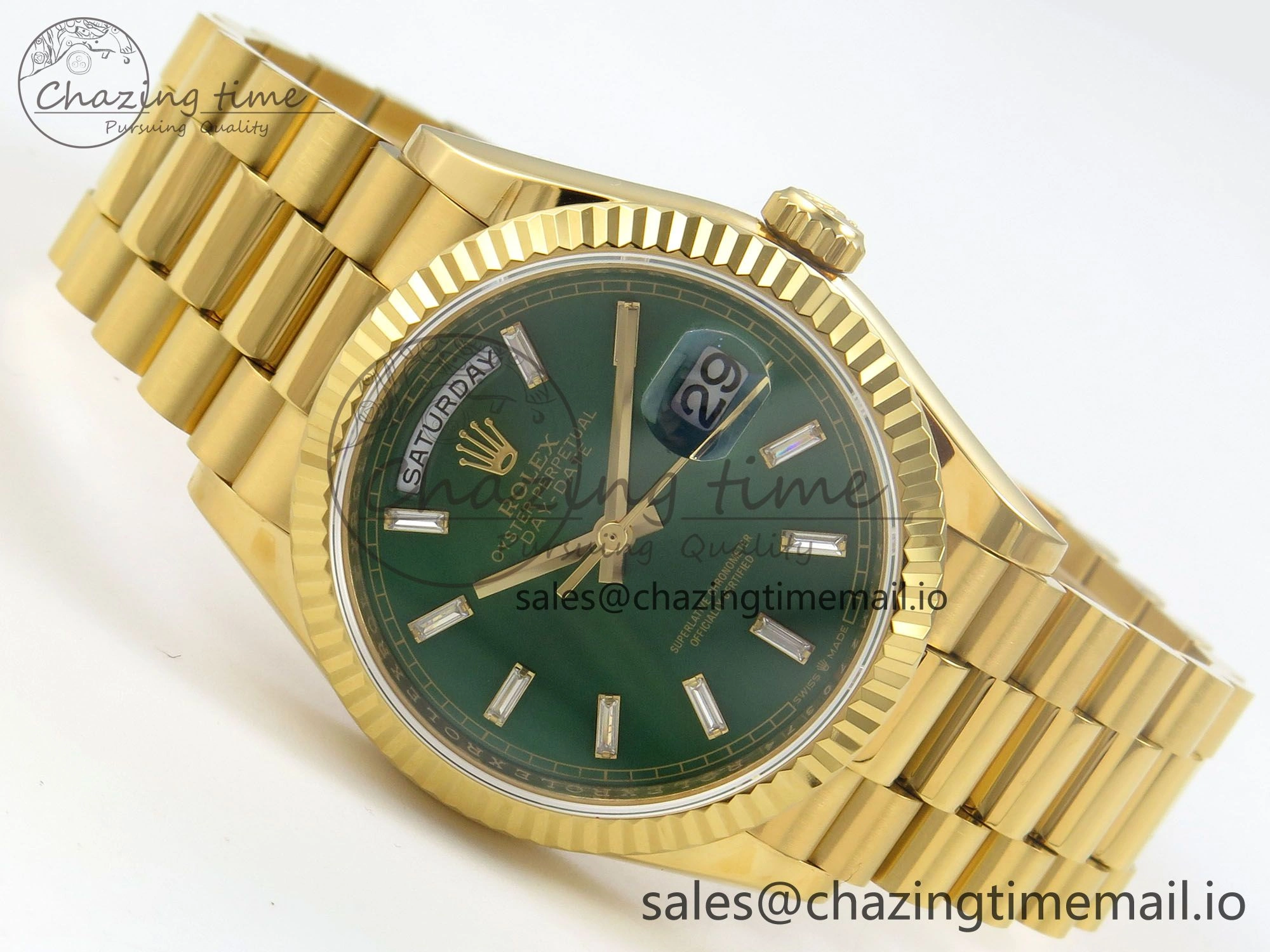 Day Date 36 YG 128238 KF 1:1 Best Edition Green Dial on President Bracelet A2836 (Gain Weight)