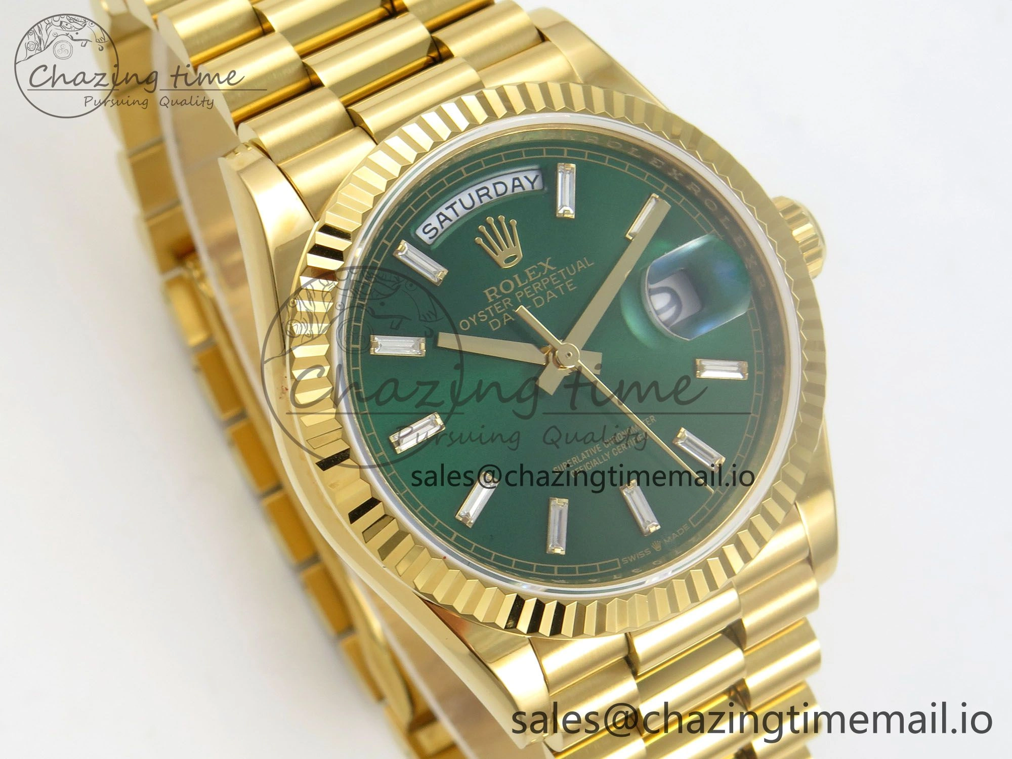 Day Date 36 YG 128238 KF 1:1 Best Edition Green Dial on President Bracelet A2836 (Gain Weight)