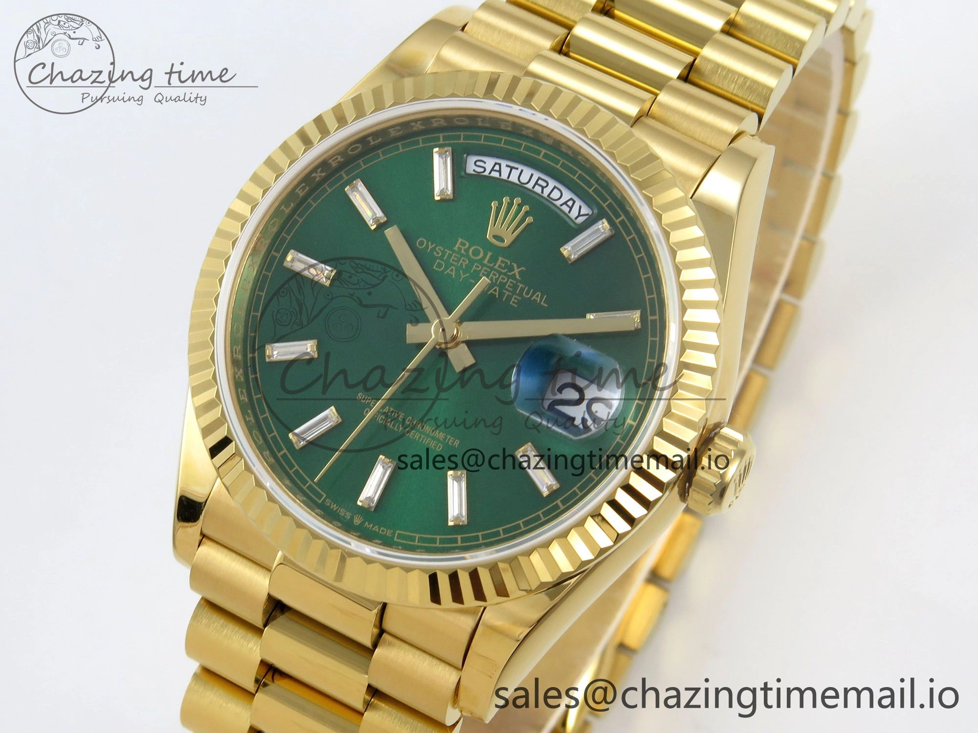 Day Date 36 YG 128238 KF 1:1 Best Edition Green Dial on President Bracelet A2836 (Gain Weight)