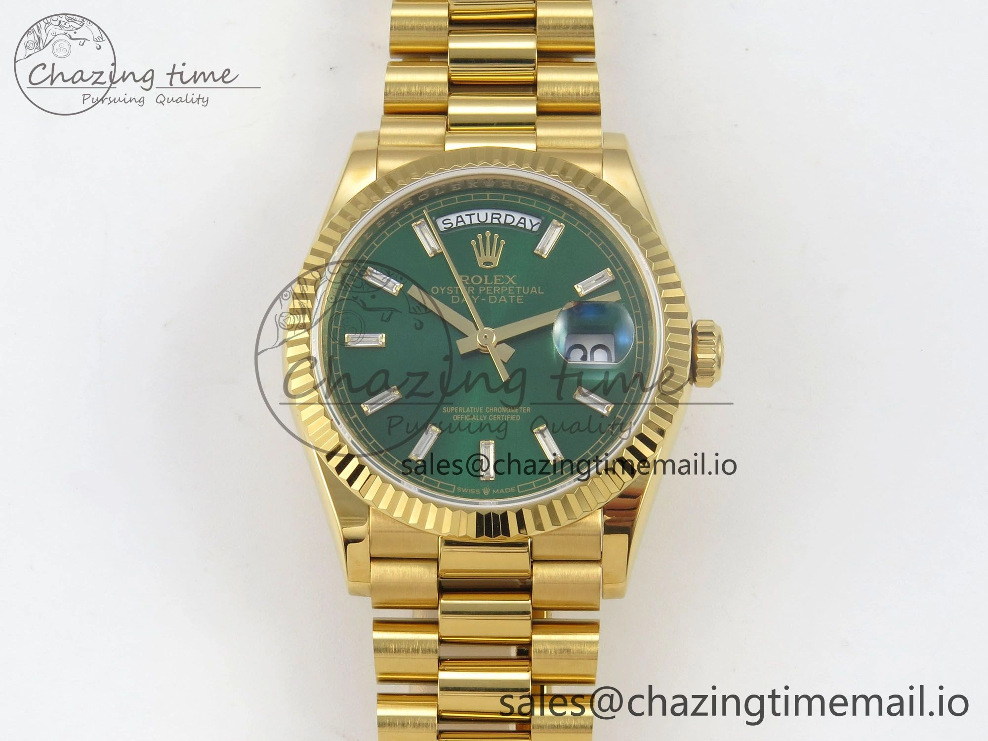 Day Date 36 YG 128238 KF 1:1 Best Edition Green Dial on President Bracelet A2836 (Gain Weight)
